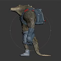 3D Detailed Muscular Crocodile Character With Blue Mechanical Armor Gear Standing Pose