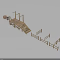 Wooden Outdoor Furniture Set With Platform Staircase Fences And Crates