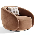 Comfortable Fluffy Beige Single Sofa With Curved Design And Plaid Pillow