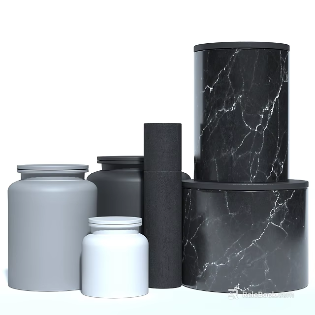 Modern Kitchenware Storage Jars With Various Colors Marble Texture And Cylindrical Design 3d model