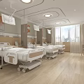 Modern Hospital Ward Interior Design With Medical Beds Pendant Lights And Wooden Flooring