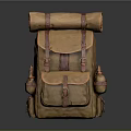 Vintage Brown Backpack With Adjustable Straps Side Pockets And Rolled Top Storage