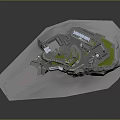 Ancient Architecture 3D Model on Cliff with Courtyard Pathways and Green Areas