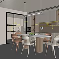 Modern Restaurant Interior With Round Dining Table White And Brown Chairs 3d model