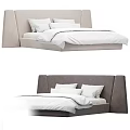 Comfortable Double Bed With Upholstered Headboard White Linens And Soft Pillows 3d model