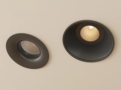 Black Downlights And Spotlights Installed On Beige Wall With One Illuminated 3d model