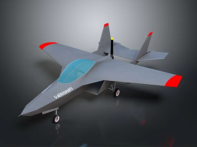 SAHINBABA Gray Fighter Jet Model Airplane With Red Wing Tips And Landing Gear 3d model