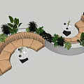 Outdoor Curved Landscape Seating with Lush Green Plants and Round Table