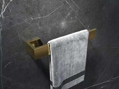 Golden Wall Mounted Shower Head With Dark Marble Bathroom Background And Modern Design 3d model