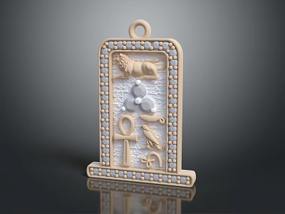 Egyptian Themed Pendant With Sphinx Figure Ankh Symbol And Pearl Border 3d model