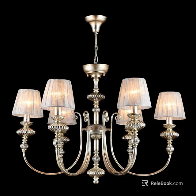 Classic Gold Metal Chandelier With Six Fabric Shades And Decorative Details 3d model 