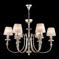 Classic Gold Metal Chandelier With Six Fabric Shades And Decorative Details