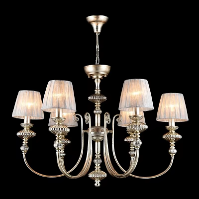 Classic Gold Metal Chandelier With Six Fabric Shades And Decorative Details 3d model