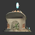 Cartoon Scene Featuring Stone Building With Golden Dome Vines Steps And Glowing Elements 3d model