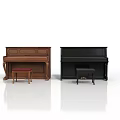 Home Living Essentials Brown And Black Pianos With Wooden Stools Set
