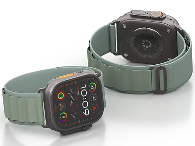 Modern Smartwatch With Green Silicone Strap And Digital Display Screen 3d model