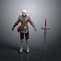 Woman in Detailed Fantasy Warrior Armor with Red Hilted Sword