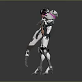 Mechanical Humanoid Game Movie Character With White Black And Pink Details And Clawed Arms