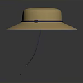 Yellow Straw Hat with Wide Brim and Blue Ribbon Tassel at the End