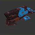 Sci-Fi Spaceship 3D Model Design With Blue Black Exterior And Red Accent Lights Mechanical Structure