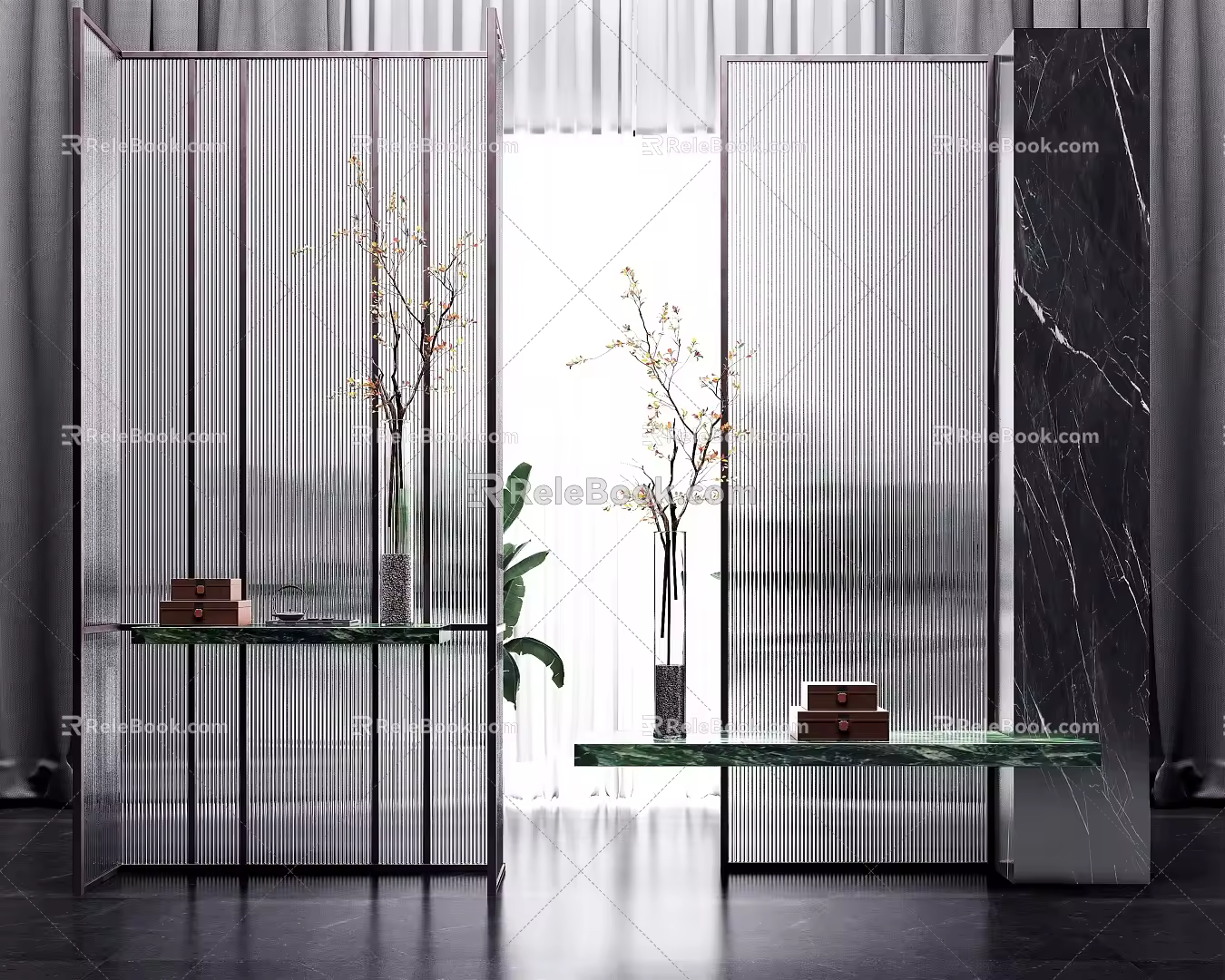 Modern partition porch glass partition screen 3d model