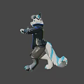 Game Movie Anthropomorphic Character With White Blue Fur Black Jacket And Mechanical Arm