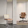 Modern Office Chair with Wicker Back Leather Seat and Wheeled Base in Minimalist Interior