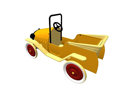 Kids Ride On Electric Toy Car with Yellow Retro Design and Red Wheel Details 3d model