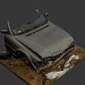 Old Damaged BMW Convertible with Hay Snow on Ground Front Rust and Severe Body Damage