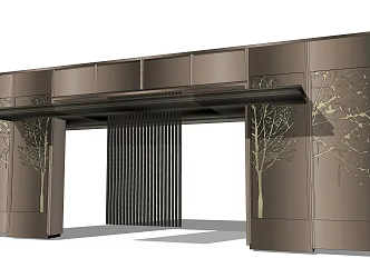 New Chinese style gate and landscape wall 3d model