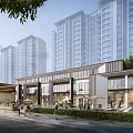 Modern Sales Office Building With Glass Facade And High Rise Buildings Nearby