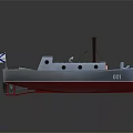 Gray Warship Model With Red Bottom Brass Chimney Wooden Deck And Bow Flag