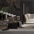 Modern Living Room Interior With Sectional Sofa Stone Wall And Area Rug