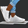 White Casual Sports Sneakers With Brown Soles And Blue Rolled Jeans Cuffs