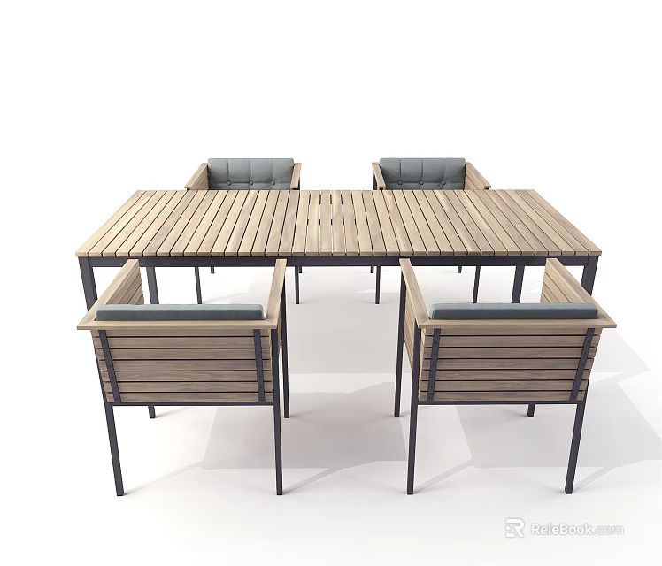 Rectangular Wooden Dining Table Set With Four Padded Chairs And Metal Legs 3d model
