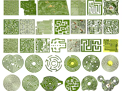 Intricate Garden Landscape Maze Designs Featuring Various Shapes And Green Patterns 3d model