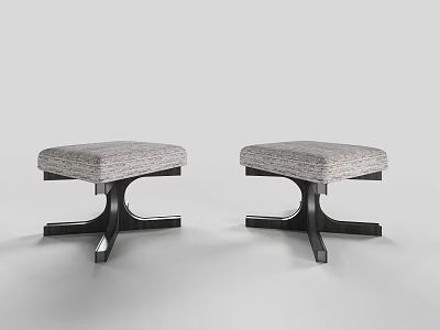 Two Modern Stools With Gray Upholstered Seats And Black Wooden Legs 3d model