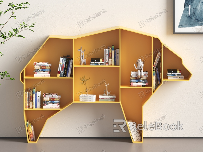 Modern Animal Shaped Bookshelf Children's Toy Storage Rack Kindergarten Storage Rack Brown Bear Bookshelf model