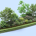 Diverse Flowering Shrubs In Garden Landscape With Green Hedges And Trees