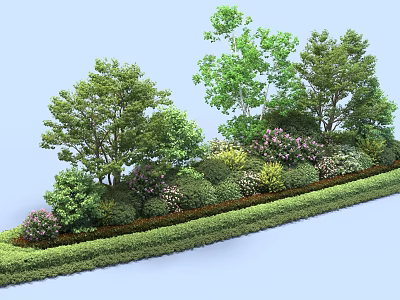 Diverse Flowering Shrubs In Garden Landscape With Green Hedges And Trees 3d model