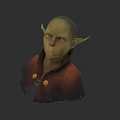 Fantasy Goblin Character 3D Model With Green Skin Pointed Ears Brown Cloak And Button Details