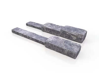 Industrial Style Stone Block Grey Stone Strip Stone Stone Component Rough Stone Surface Building Stone Natural Texture Shadow Effect White Background Rock 3d model