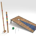 Wooden Outdoor Game Set With Mallets Colorful Striped Poles Board Green Ball And Gate