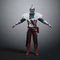 Detailed Fantasy Warrior 3D Model In Silver Armor With Feathered Shoulders And Brown Outfit