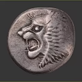 Vintage Antique Copper Coin With Embossed Lion Head Round Design And Textured Surface