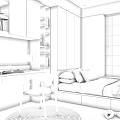 Minimalist Tatami Bedroom With Tatami Bed Built in Storage Cabinets Desk And Large Window