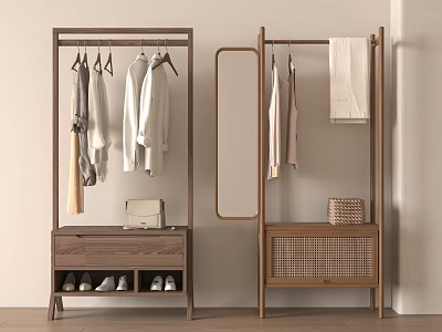 Minimalist Modern Clothing Racks With Hanging Clothes And Storage Units 3d model