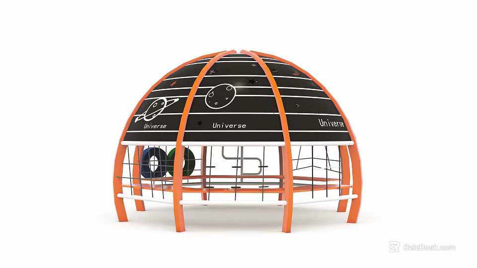 Dome Shaped Clock With Orange Frame Black Surface And Planet Names Mercury Earth Venus Uranus 3d model 