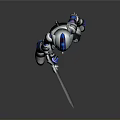 Detailed Futuristic Armored Character with Blue Red Gray Armor in Standing Pose