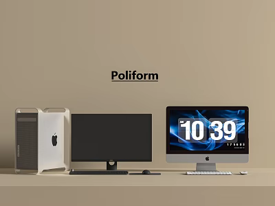 Poliform Computer Setup With White PC Tower Dual Monitors Keyboard And Mouse 3d model